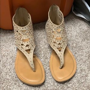 Cream Studded Zip Up Sandals